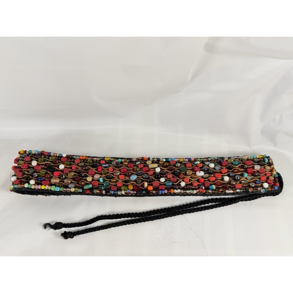 Indian Beaded Cotton Belt Belly Dance Costume Multi Color Stone Seed Bead - Picture 3 of 12